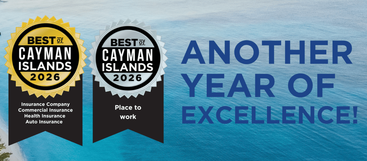CG BritCay 2026 Best of Cayman Islands awards showing four Gold awards for insurance and a Silver award for Place to Work.
